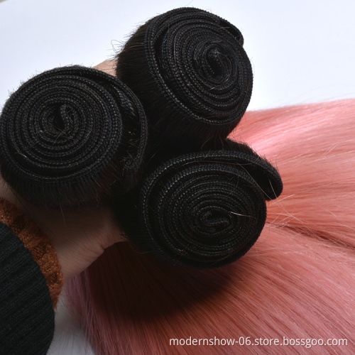 Ombre Brazilian Hair Weave 1B Pink, Human Hair Pink Weave Bundles, 1B Pink Human Hair Weave